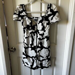 Obey Black and White Puff-Sleeve Zip Mini Dress